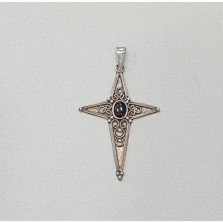 CRUZ DE PLATA CON AZABACHE