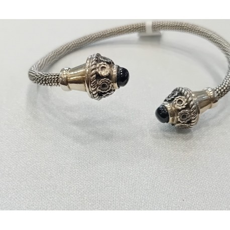 PULSERA TORQUES PLATA Y AZABACHE